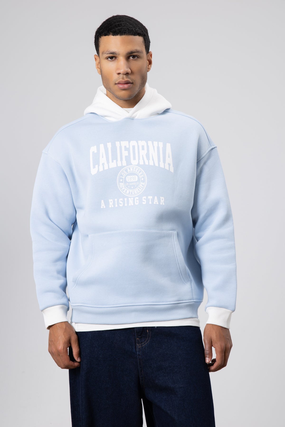 Çift Renk Baskılı Oversize Sweatshirt Bebe Mavi