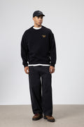 Oversize Bisiklet Yaka Baskılı Sweatshirt Siyah