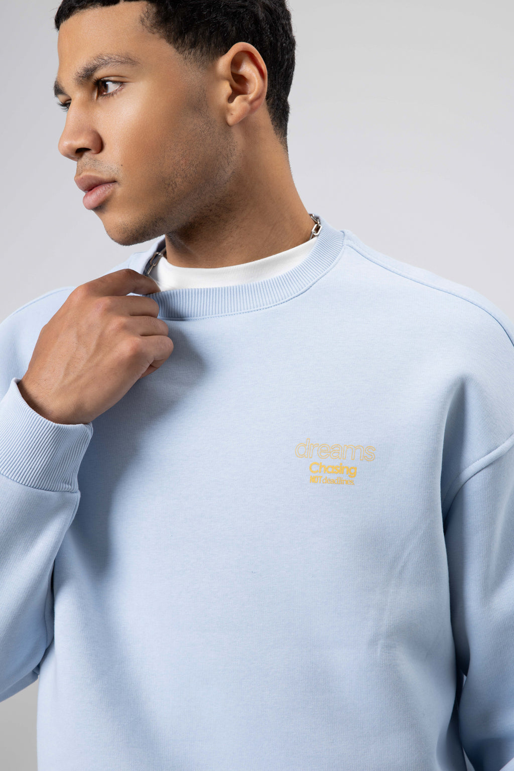 Oversize Bisiklet Yaka Baskılı Sweatshirt Bebe Mavi