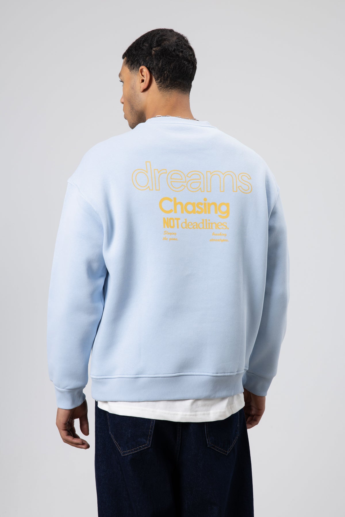 Oversize Bisiklet Yaka Baskılı Sweatshirt Bebe Mavi