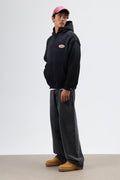 Oversize Baskılı Kapüşonlu Sweatshirt Siyah