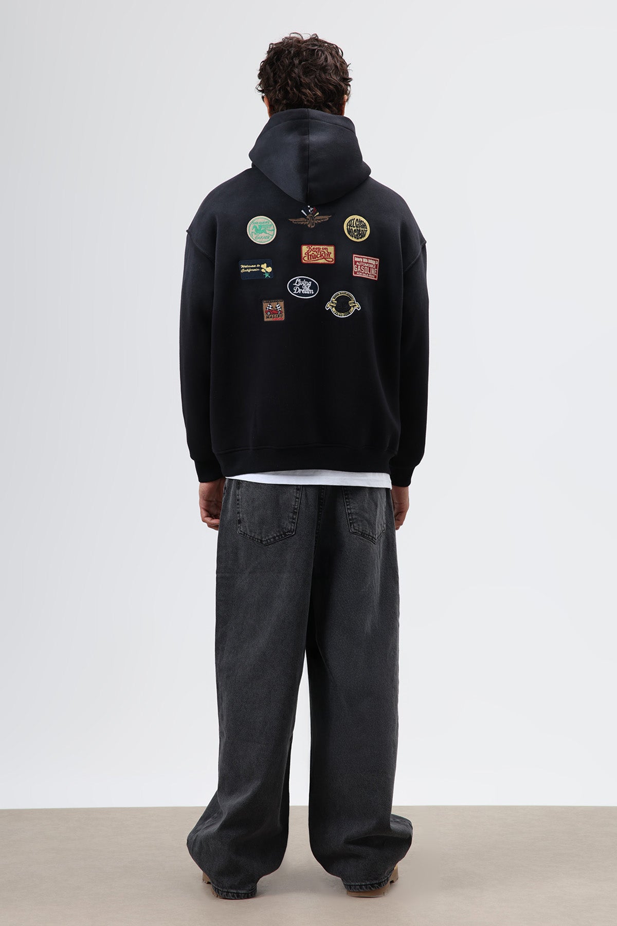 Oversize Baskılı Kapüşonlu Sweatshirt Siyah
