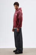 Oversize Baskılı Kapüşonlu Sweatshirt Bordo