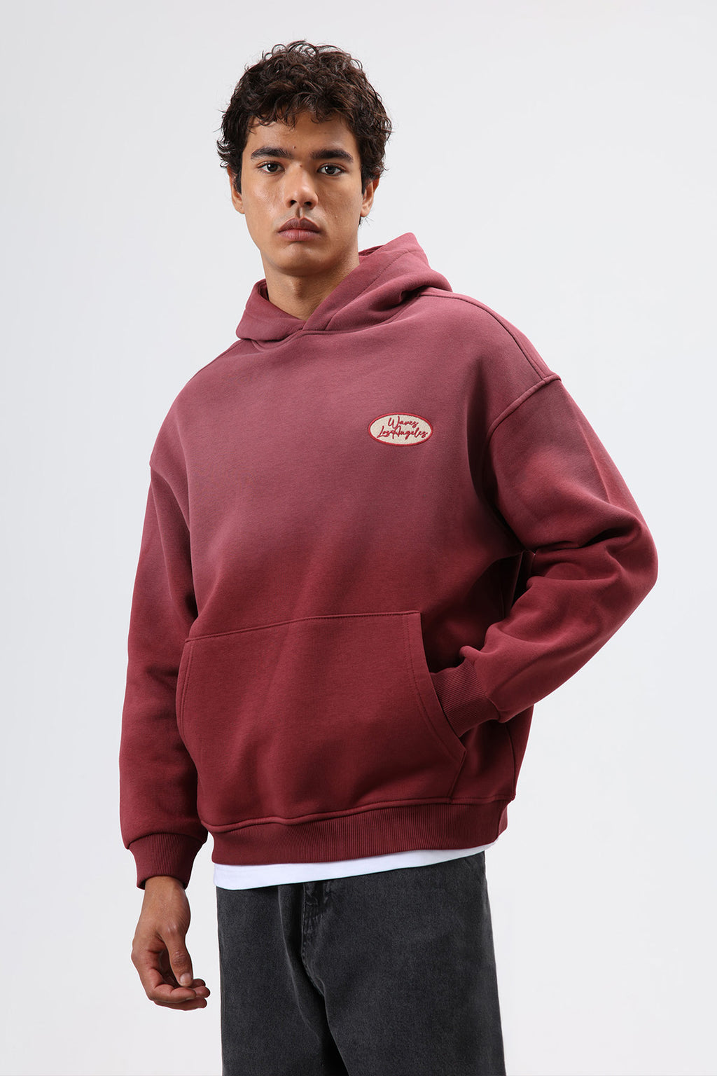 Oversize Baskılı Kapüşonlu Sweatshirt Bordo