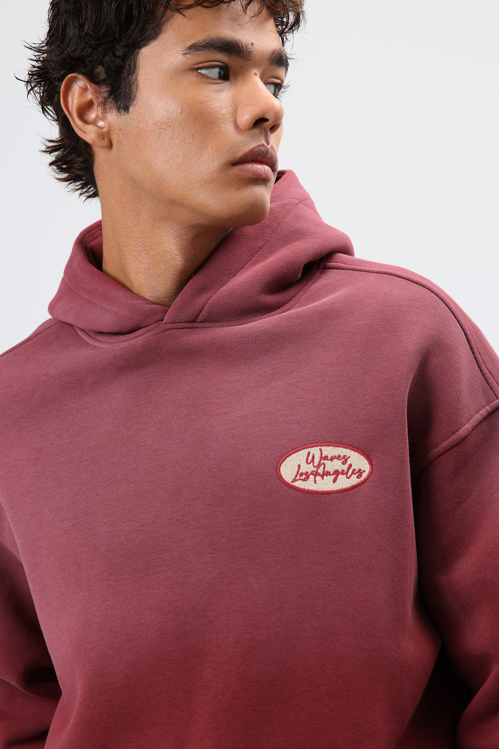 Oversize Baskılı Kapüşonlu Sweatshirt Bordo