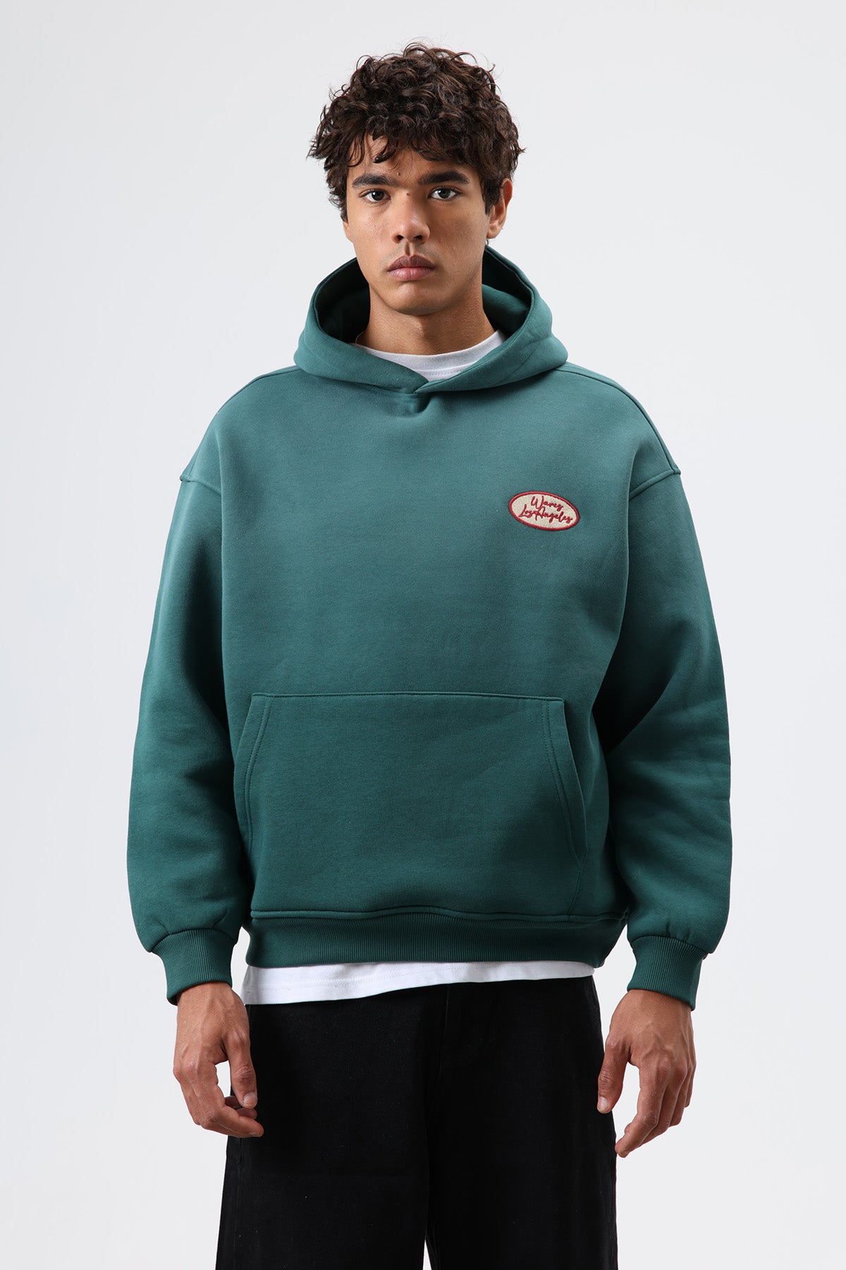 Oversize Baskılı Kapüşonlu Sweatshirt Nefti