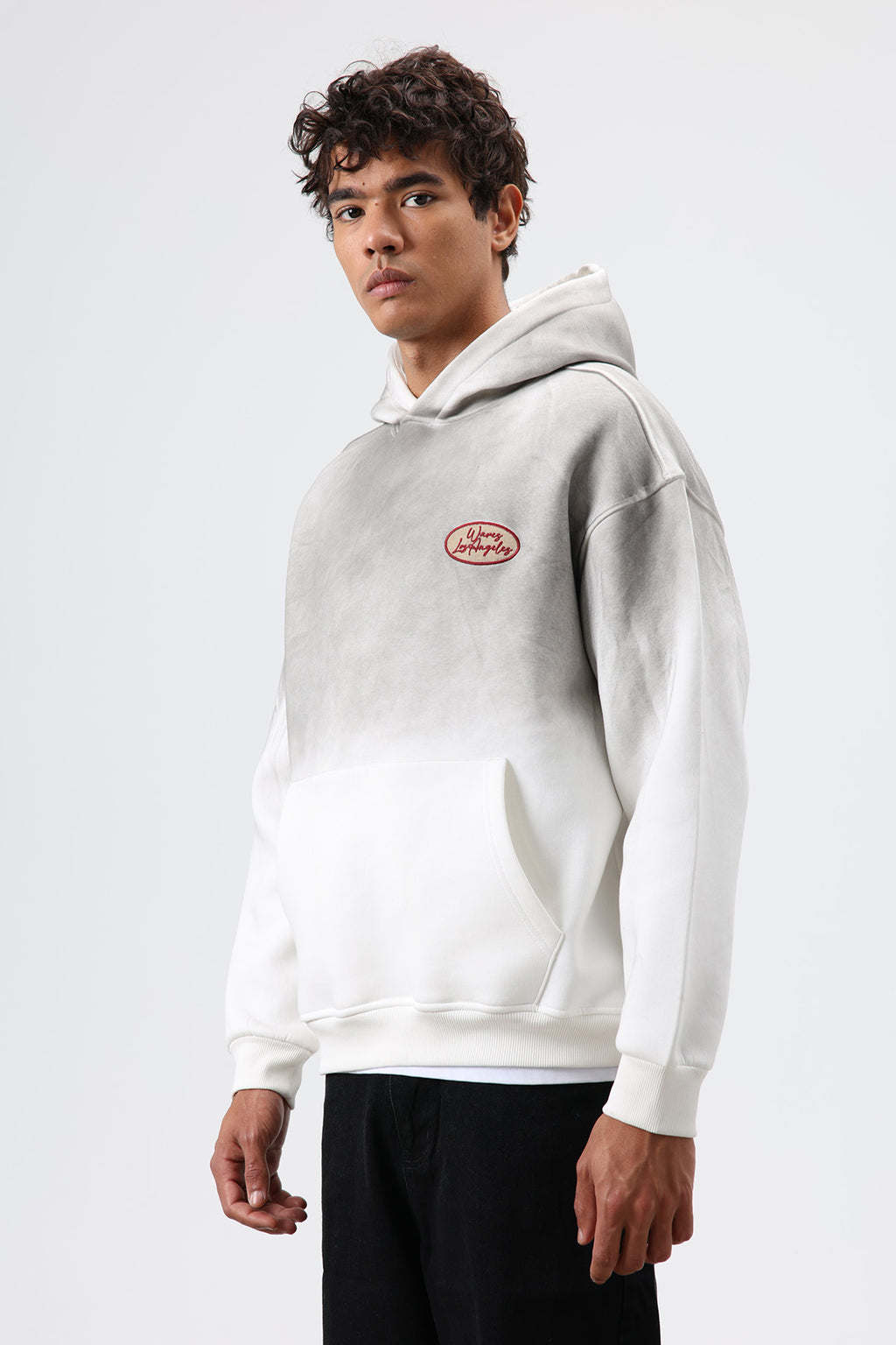 Oversize Baskılı Kapüşonlu Sweatshirt Ekru