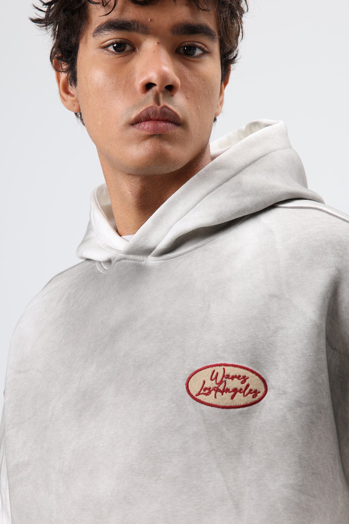 Oversize Baskılı Kapüşonlu Sweatshirt Ekru