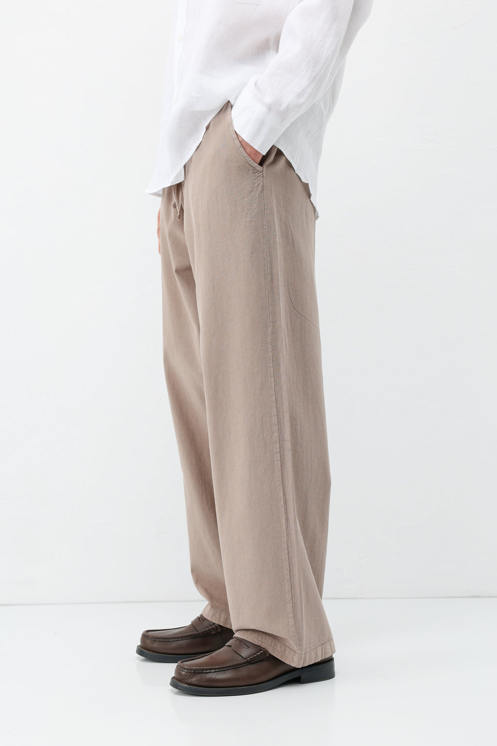 Bel Lastikli Baggy Fit Keten Pantolon Vizon