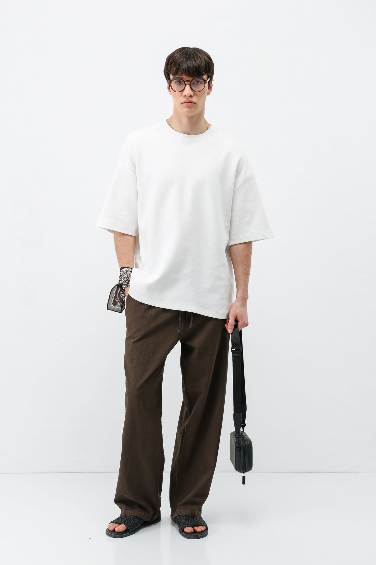Bel Lastikli Baggy Fit Keten Pantolon Kahve