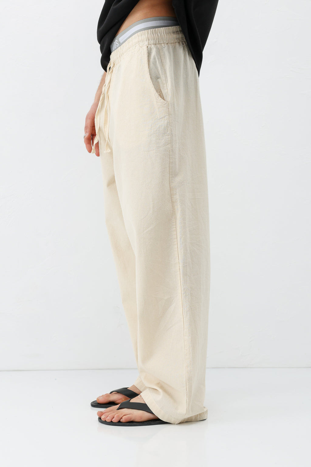 Bel Lastikli Baggy Fit Keten Pantolon Natural
