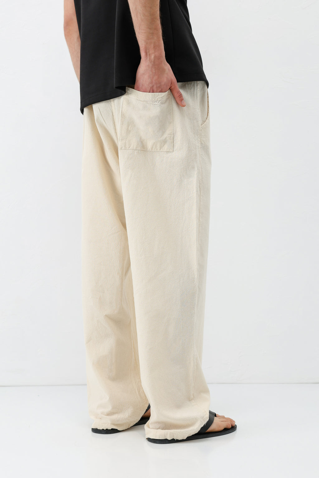 Bel Lastikli Baggy Fit Keten Pantolon Natural