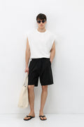 Oversize Keten Şort Siyah