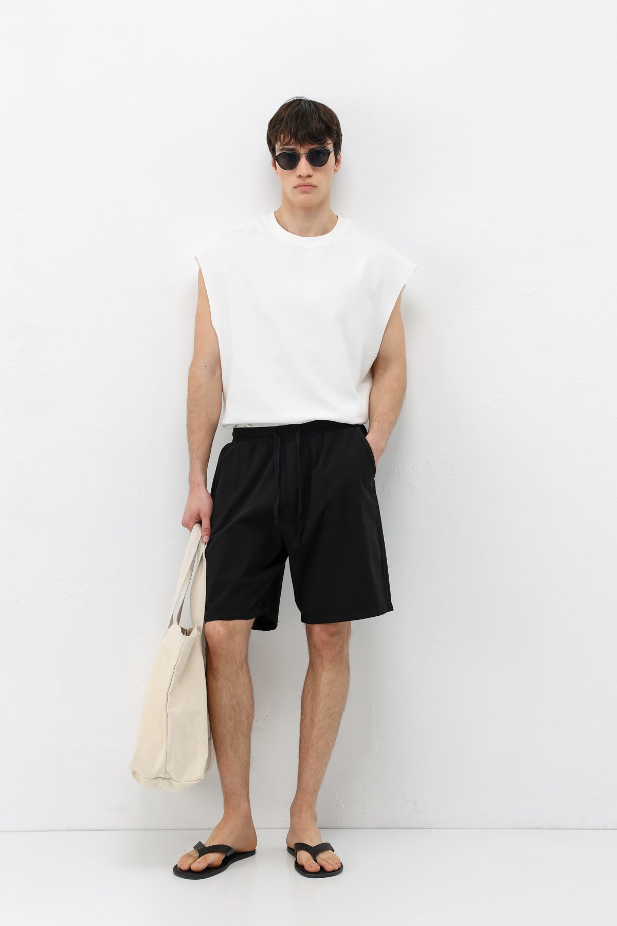 Oversize Keten Şort Siyah
