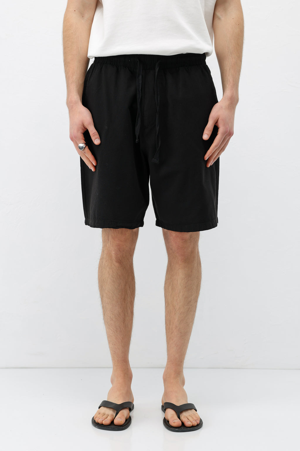 Oversize Keten Şort Siyah