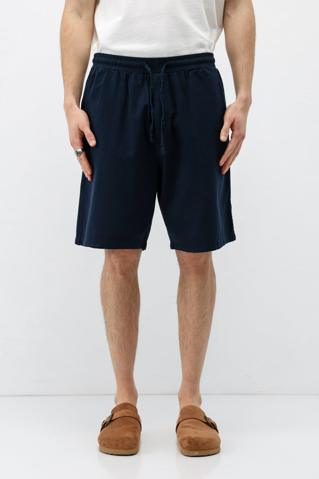 Oversize Keten Şort Lacivert