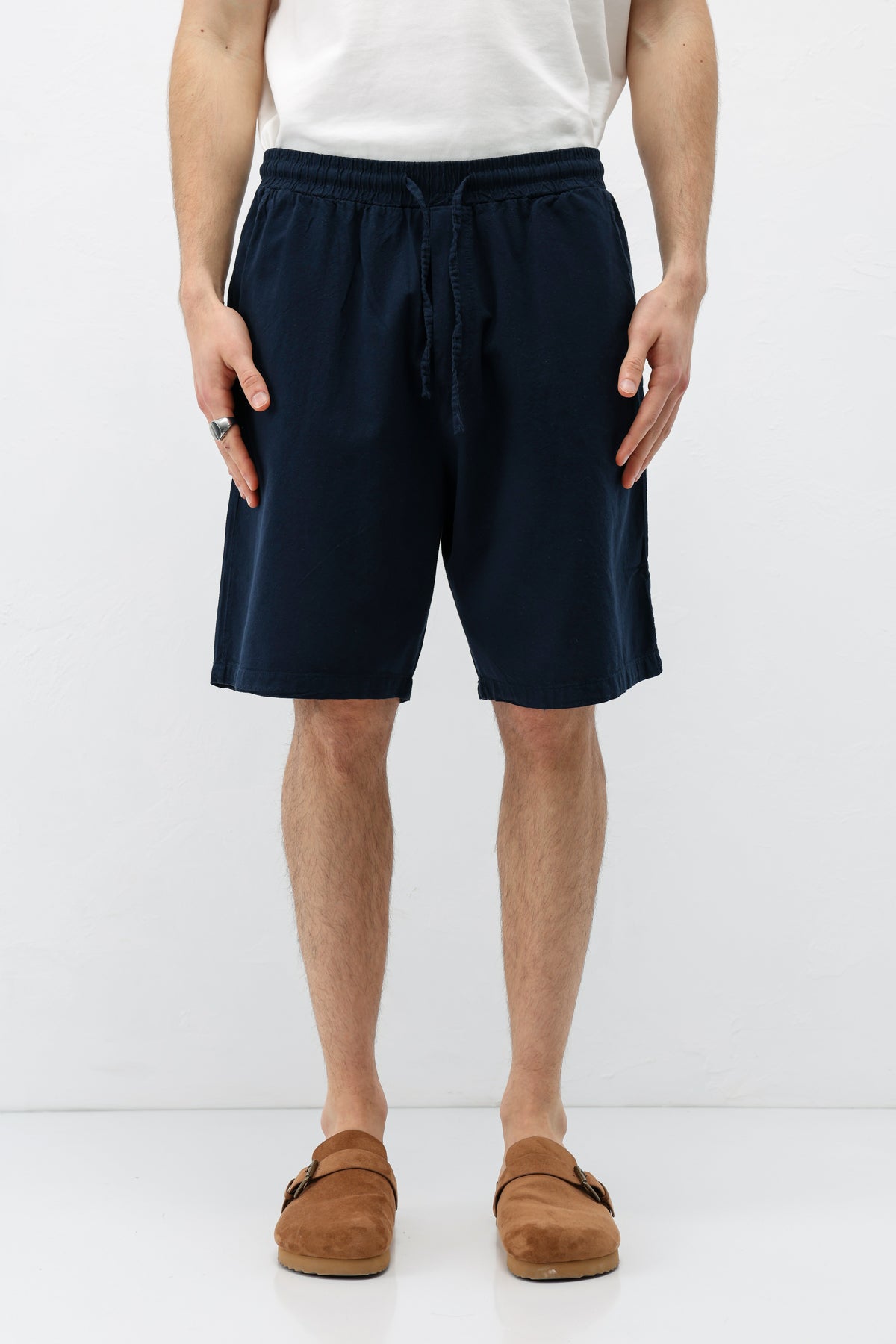 Oversize Keten Şort Lacivert
