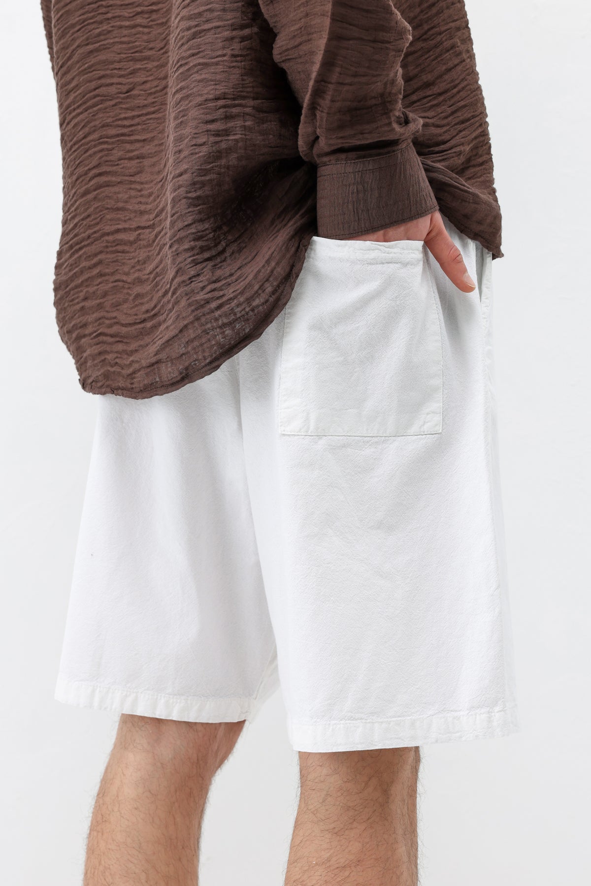 Oversize Keten Şort Ekru