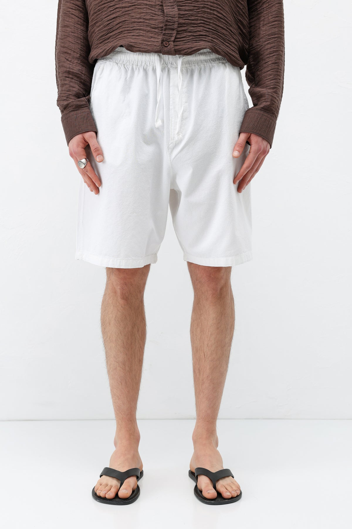 Oversize Keten Şort Ekru