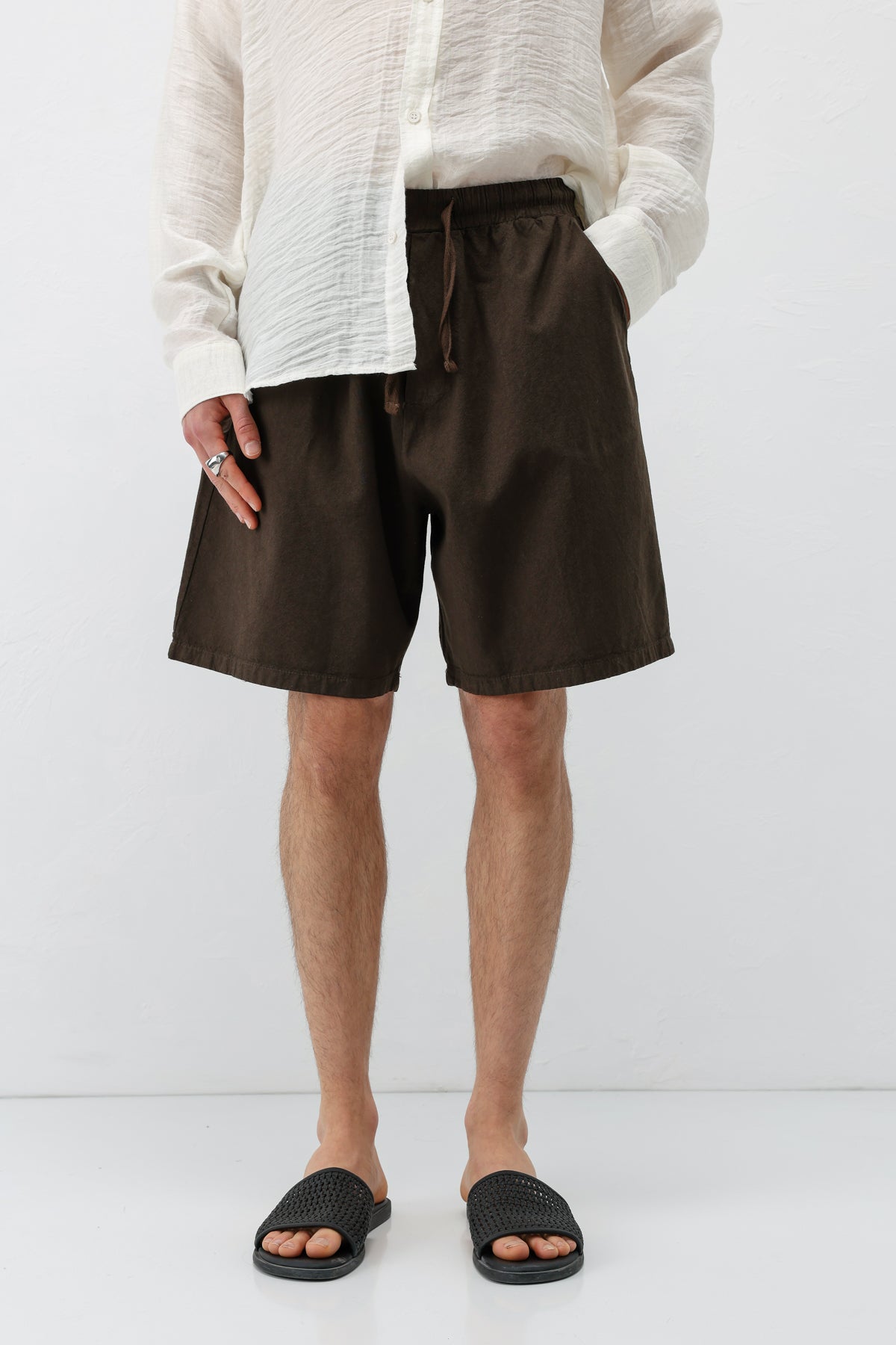 Oversize Keten Şort Kahve