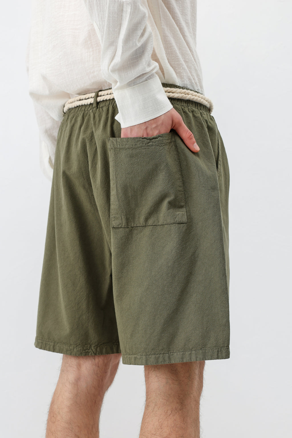 Kemerli Oversize Keten Şort Haki