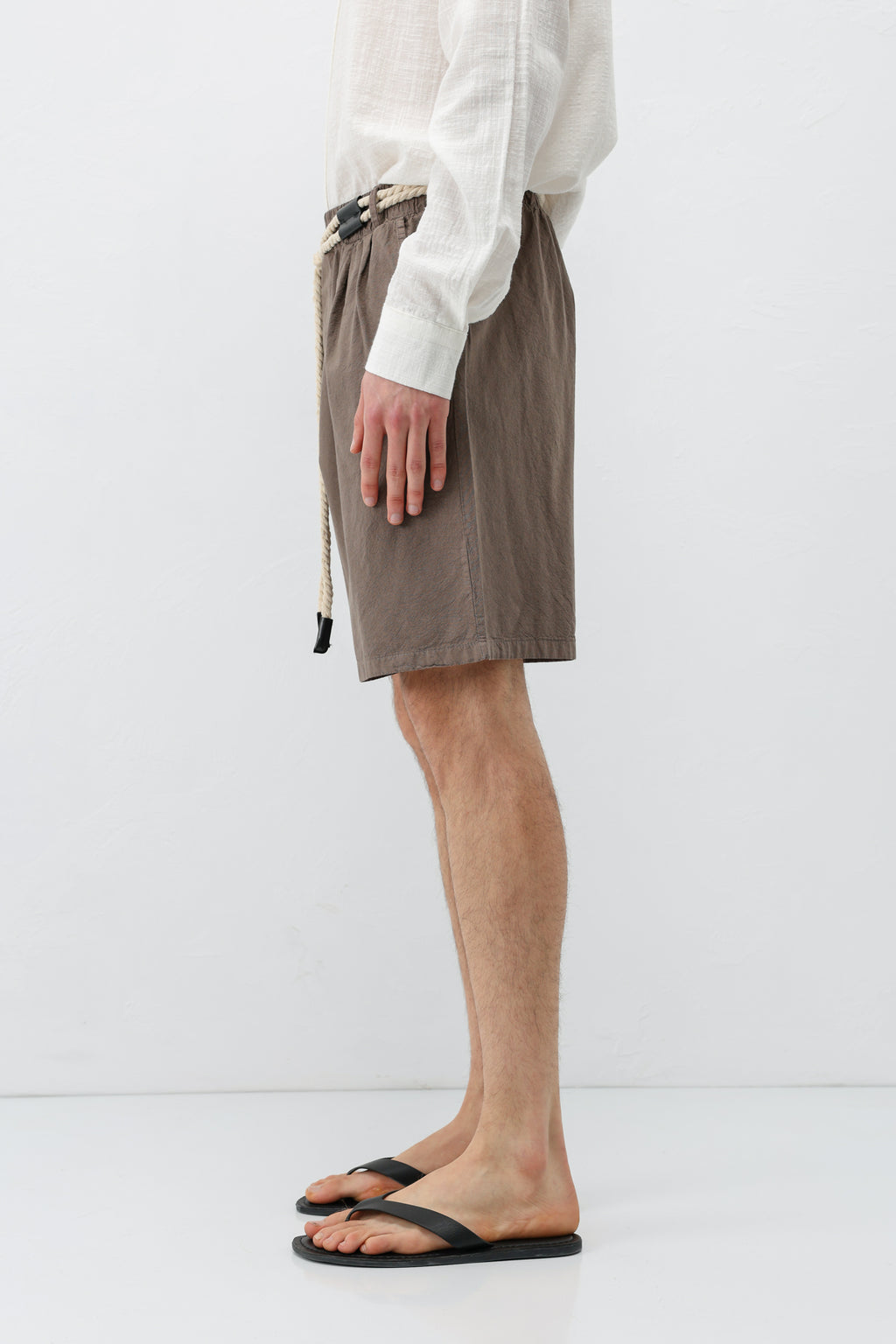 Kemerli Oversize Keten Şort Vizon