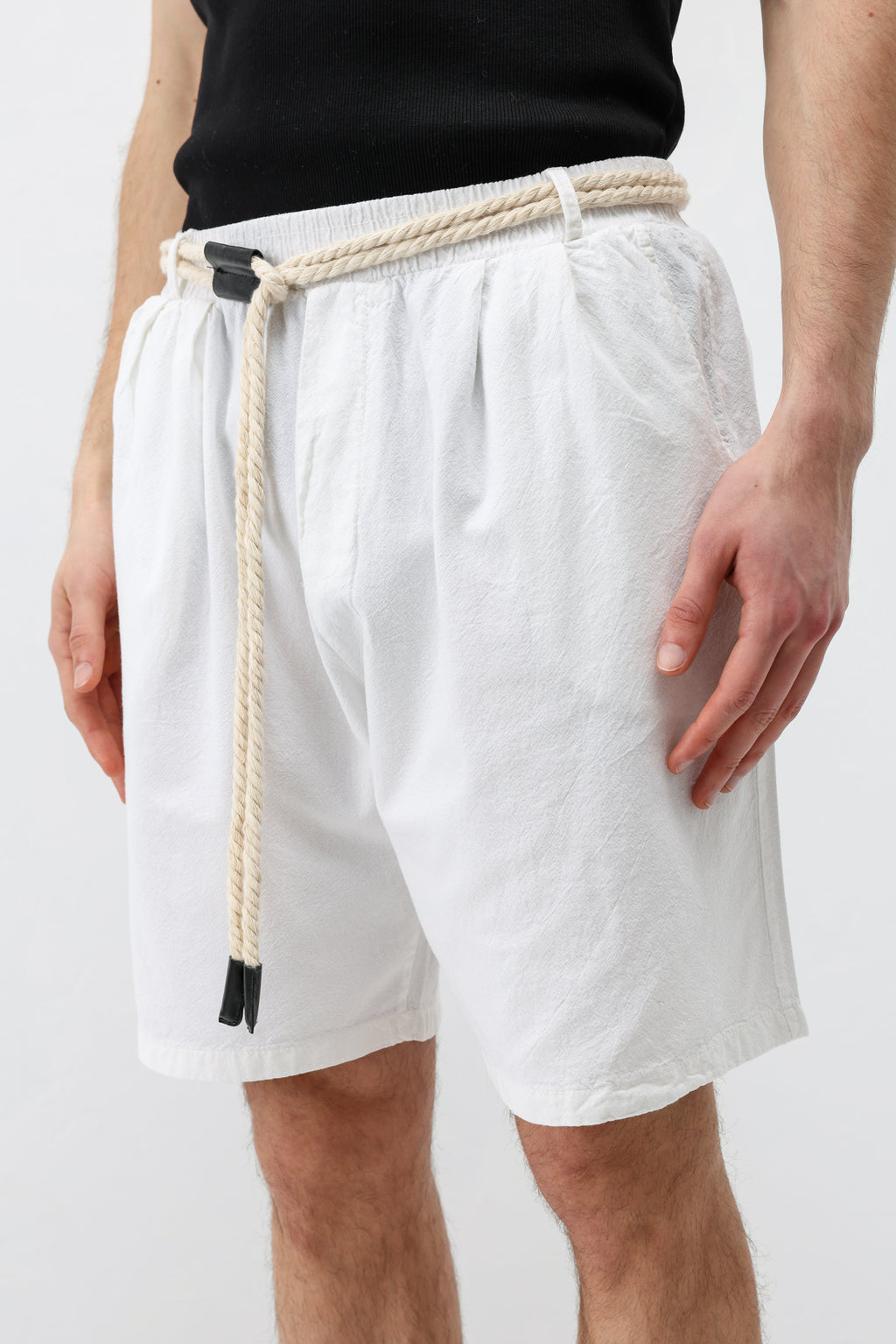 Kemerli Oversize Keten Şort Ekru