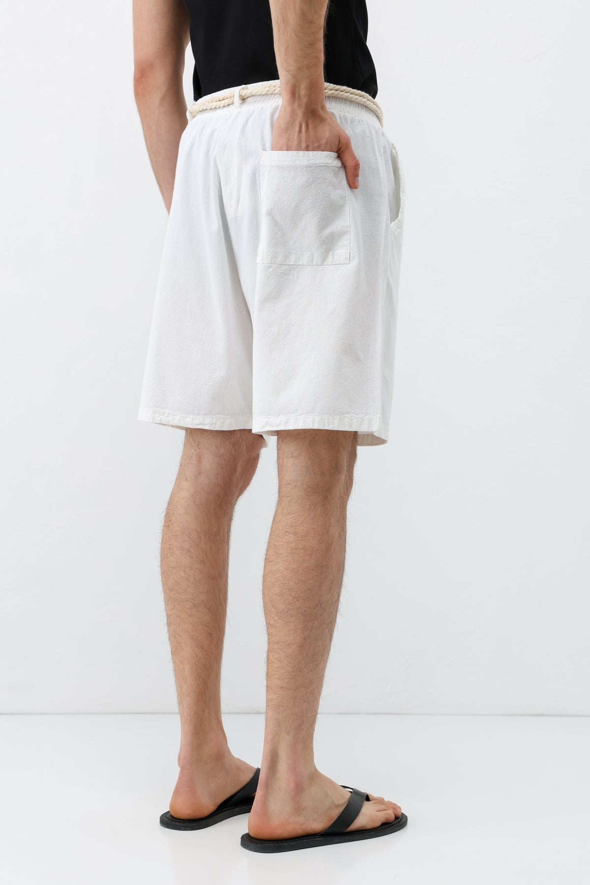 Kemerli Oversize Keten Şort Ekru