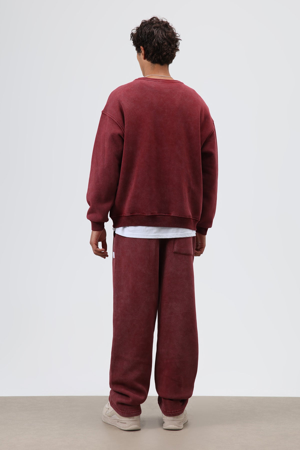 Yıkamalı Baggy Eşofman Alt Bordo