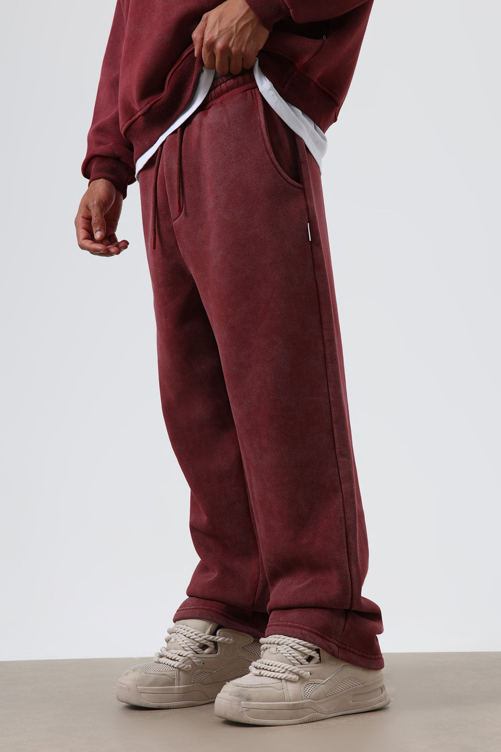 Yıkamalı Baggy Eşofman Alt Bordo