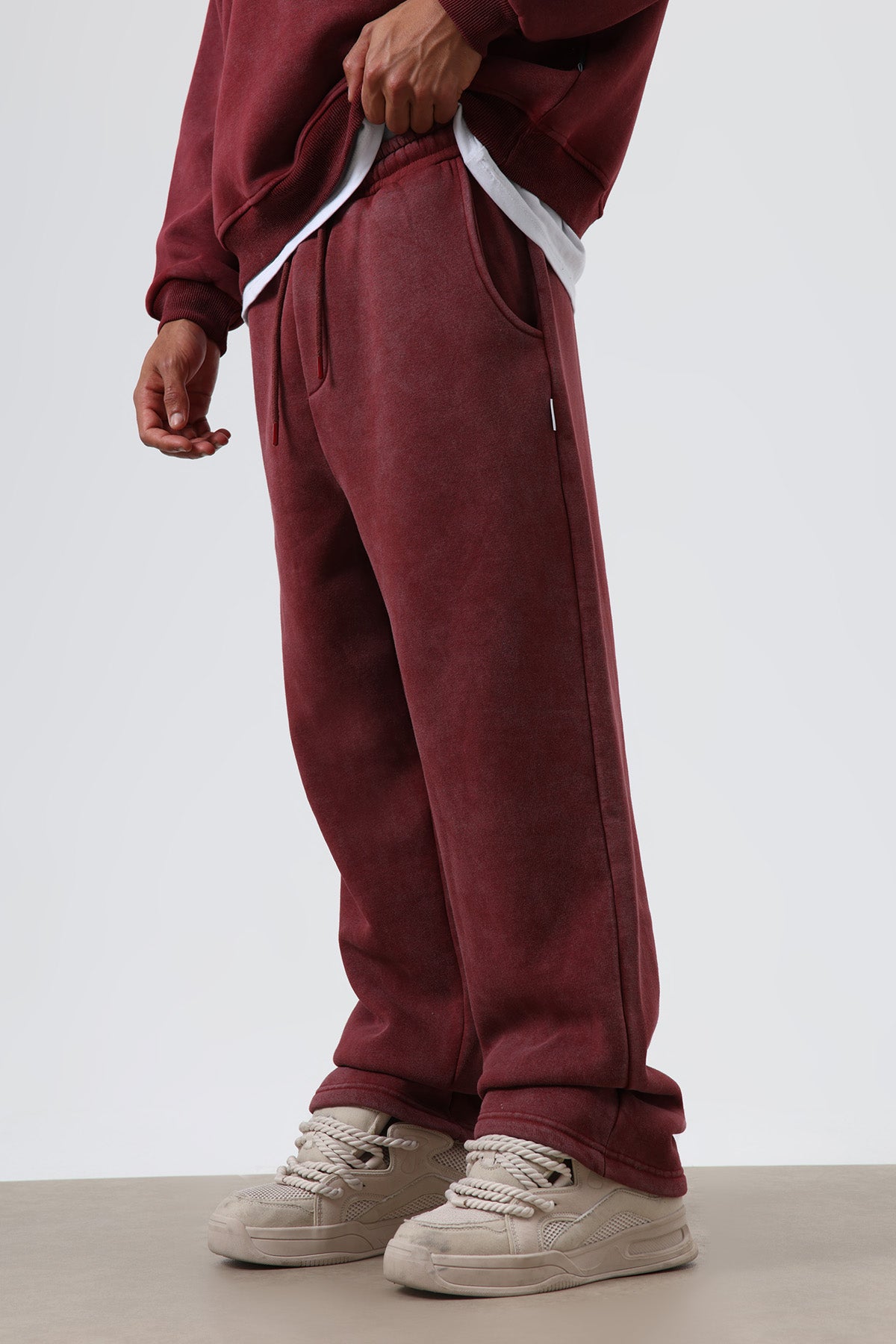 Yıkamalı Baggy Eşofman Alt Bordo