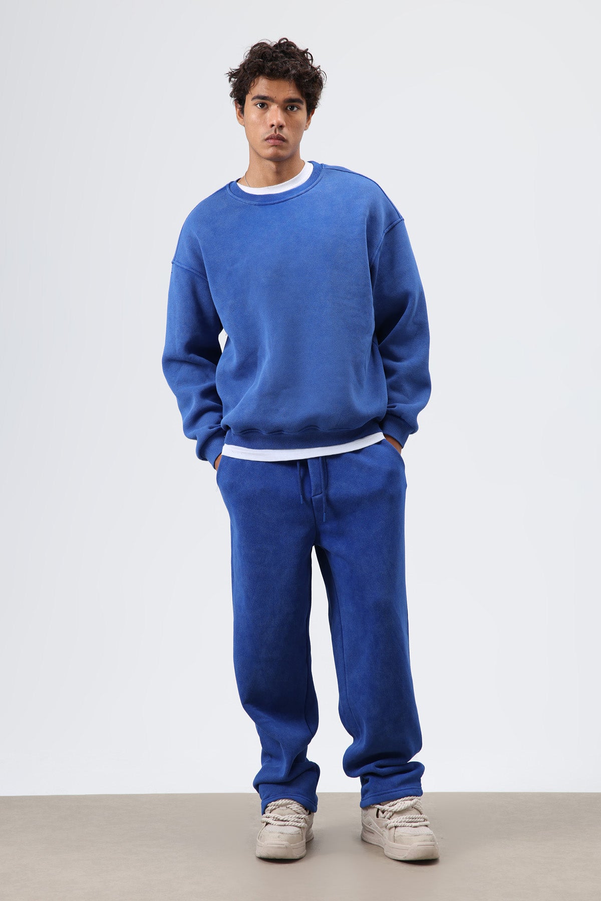 Yıkamalı Baggy Eşofman Alt Saks