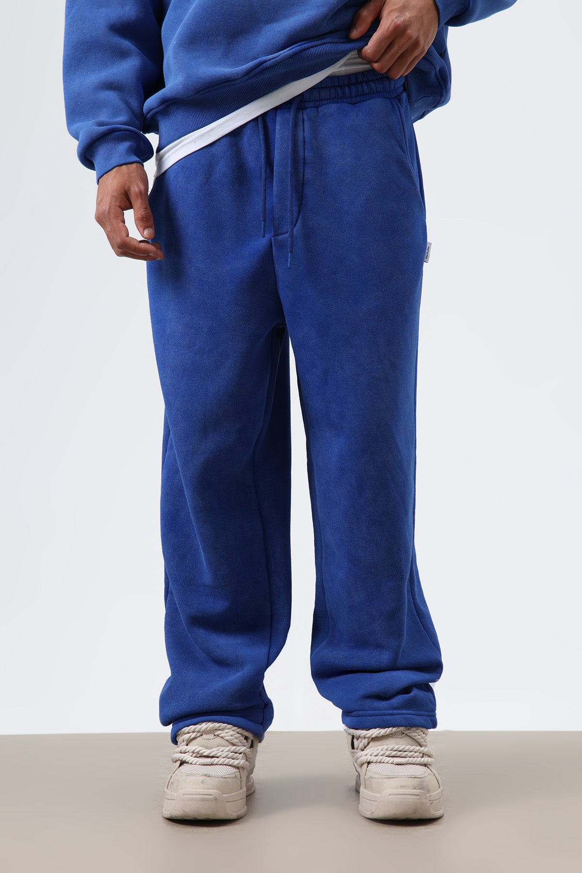 Yıkamalı Baggy Eşofman Alt Saks