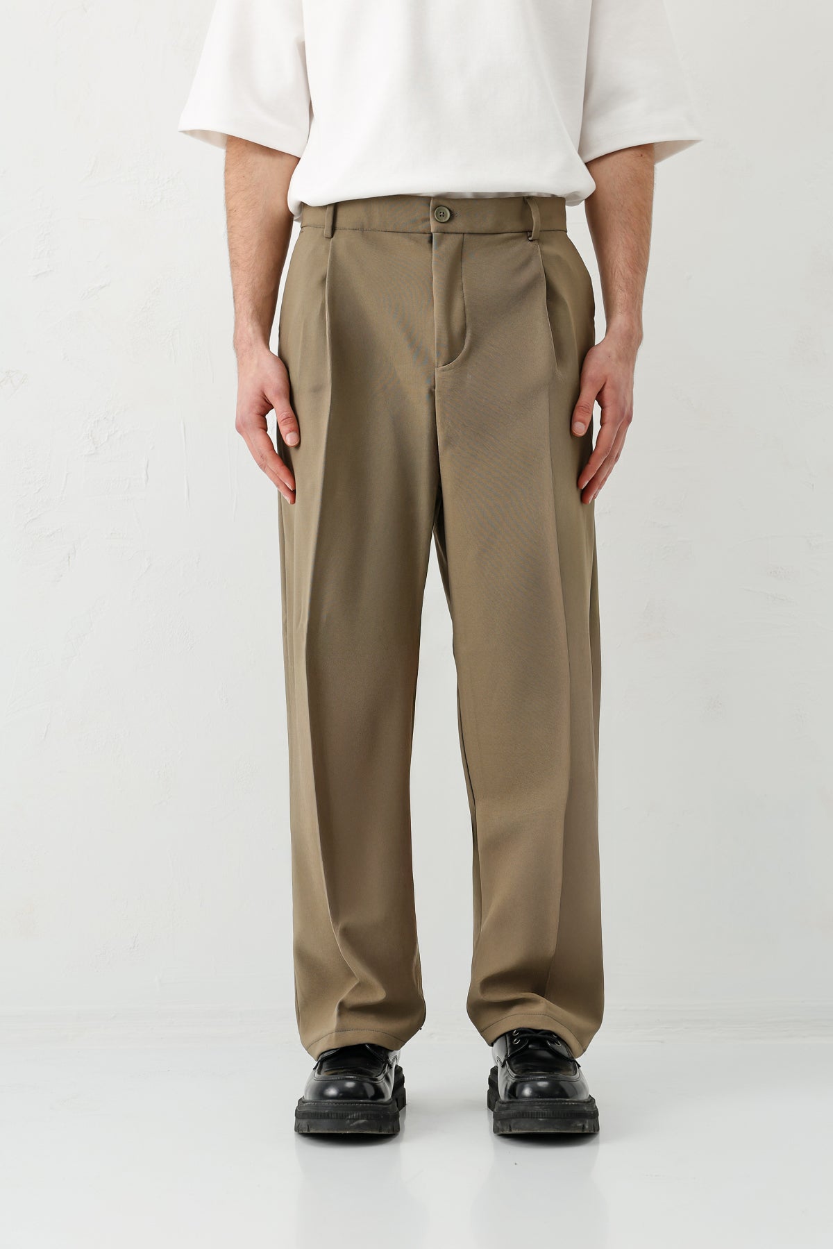 Baggy Fit Pilili Pantolon Haki