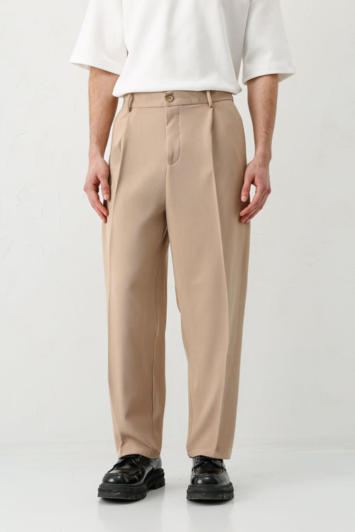 Baggy Fit Pilili Pantolon Bej