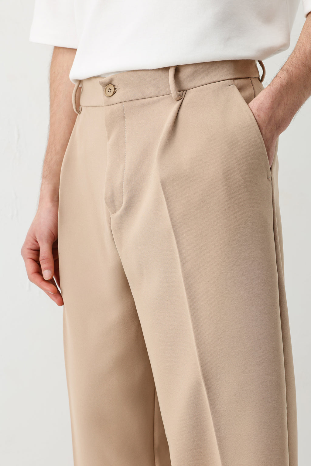 Baggy Fit Pilili Pantolon Bej