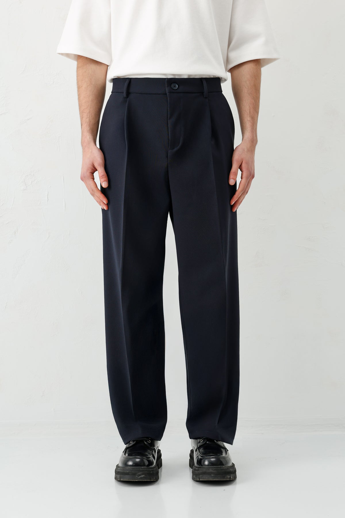 Baggy Fit Pilili Pantolon Lacivert
