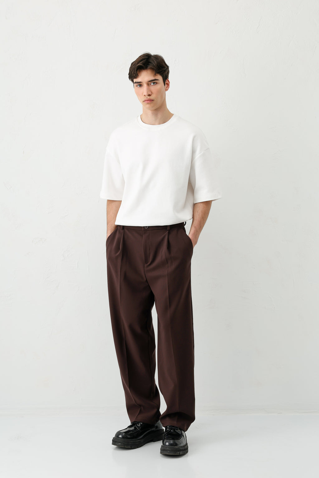Baggy Fit Pilili Pantolon Kahve
