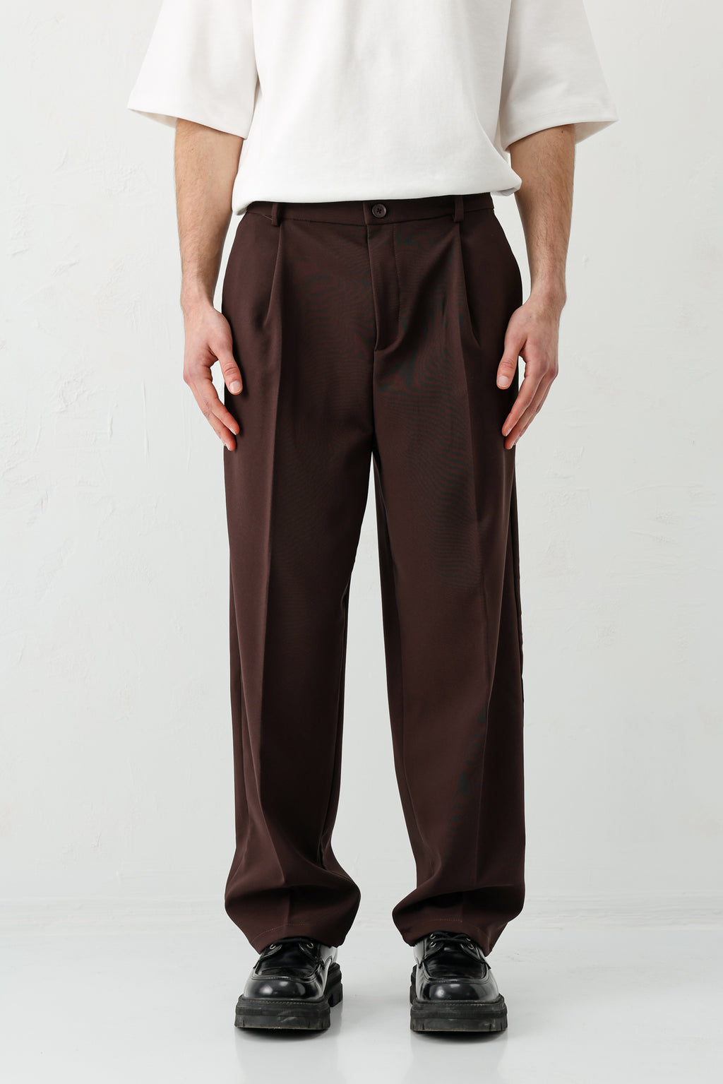 Baggy Fit Pilili Pantolon Kahve