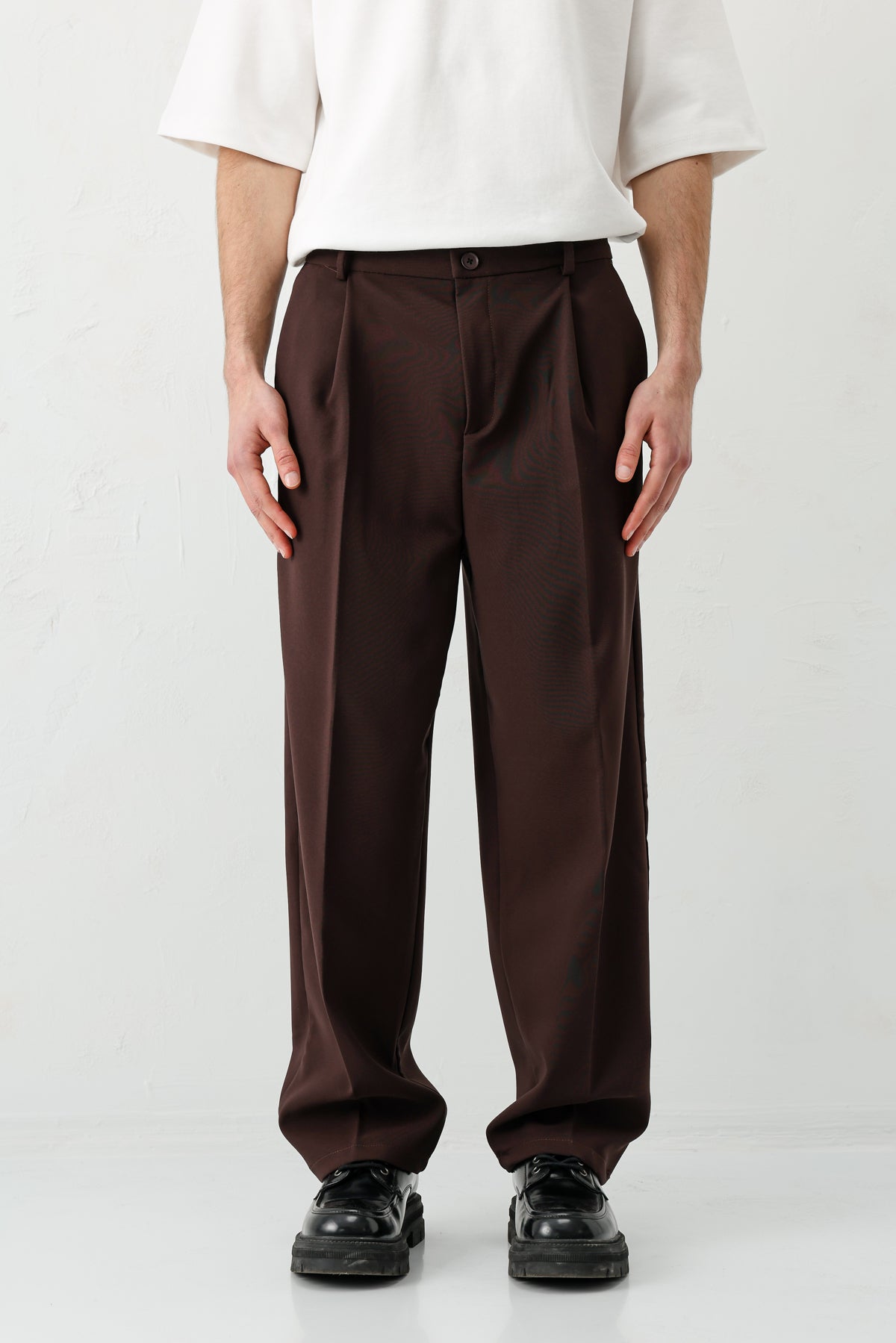 Baggy Fit Pilili Pantolon Kahve