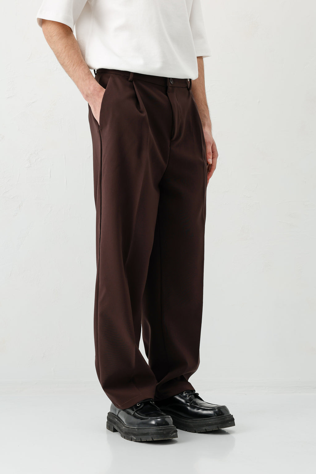 Baggy Fit Pilili Pantolon Kahve