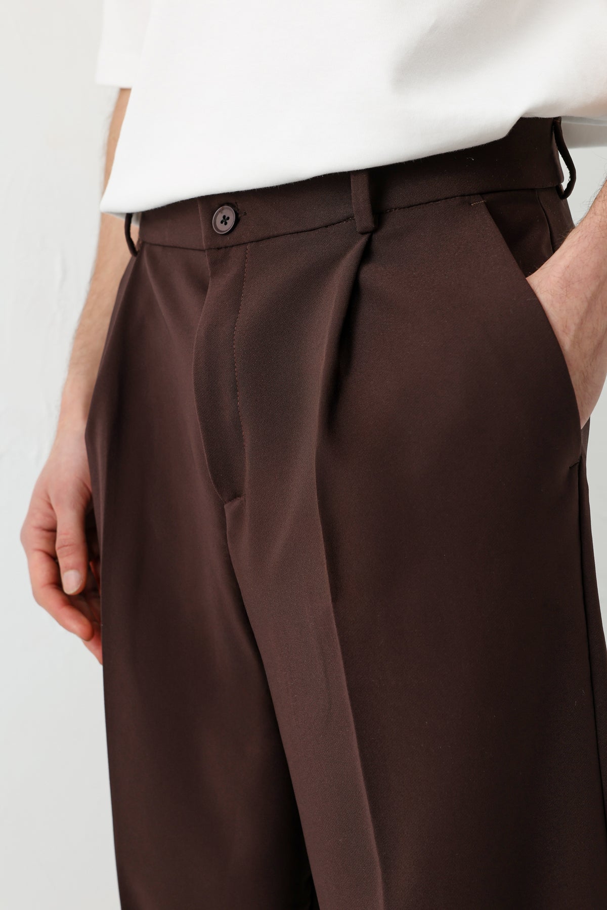 Baggy Fit Pilili Pantolon Kahve