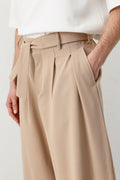 Barrel Fit Tailored Fit Kemerli Pantolon Bej