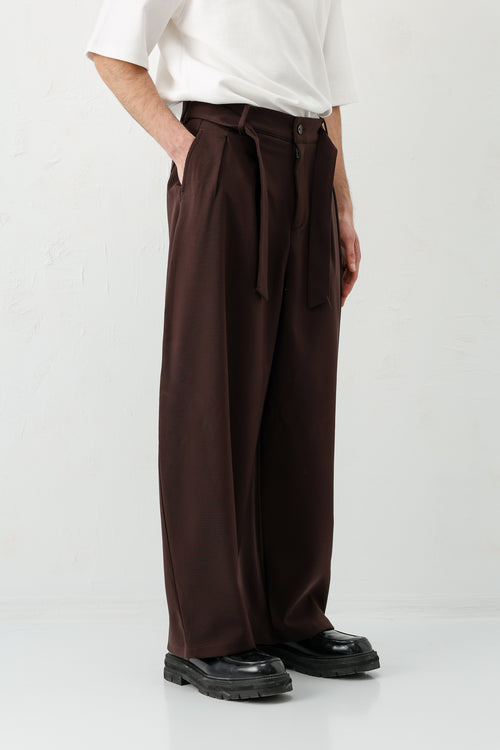 Barrel Fit Tailored Fit Kemerli Pantolon Kahve