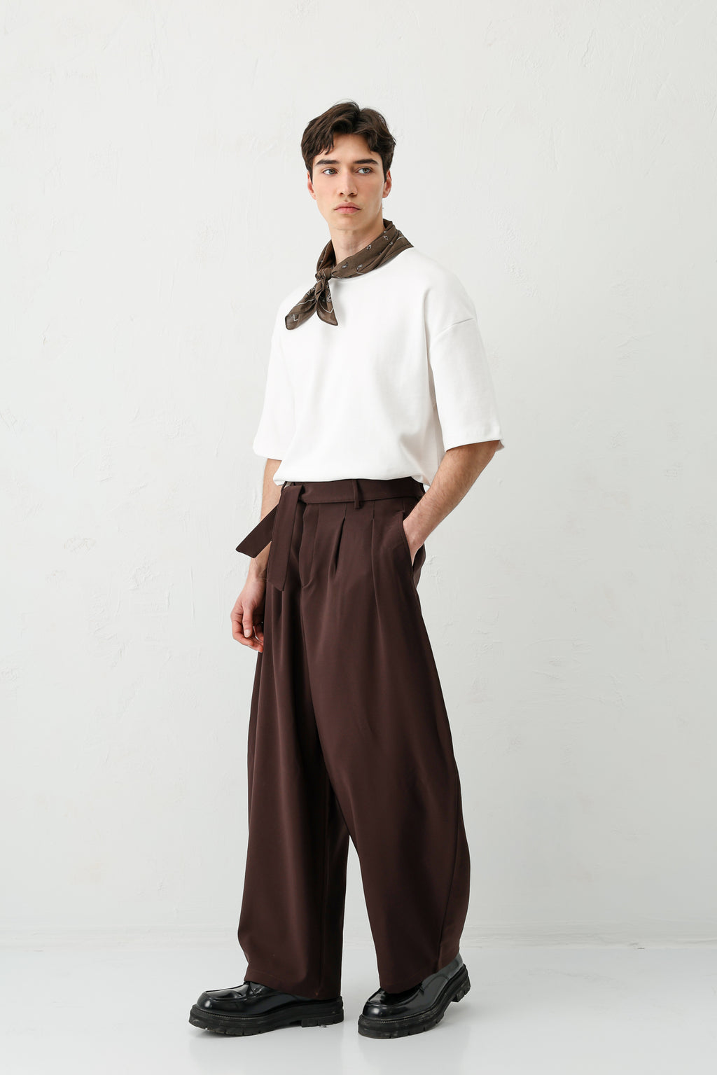 Barrel Fit Tailored Fit Kemerli Pantolon Kahve