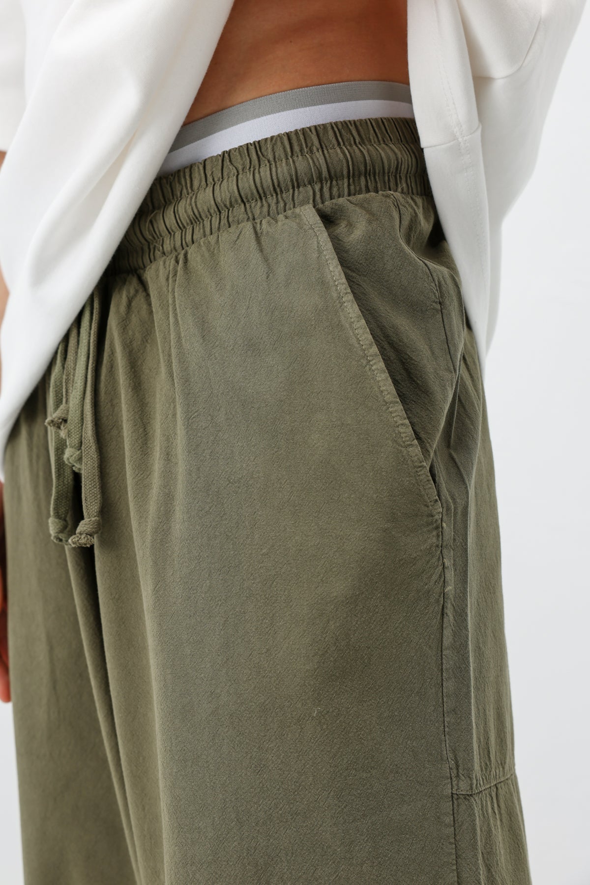 Super Baggy Fit Keten Pantolon Haki