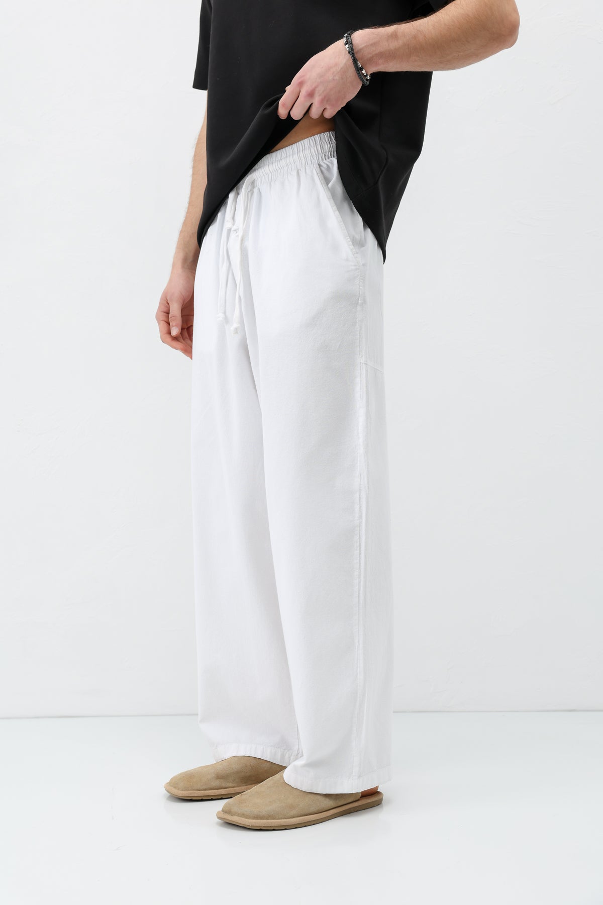 Super Baggy Fit Keten Pantolon Ekru