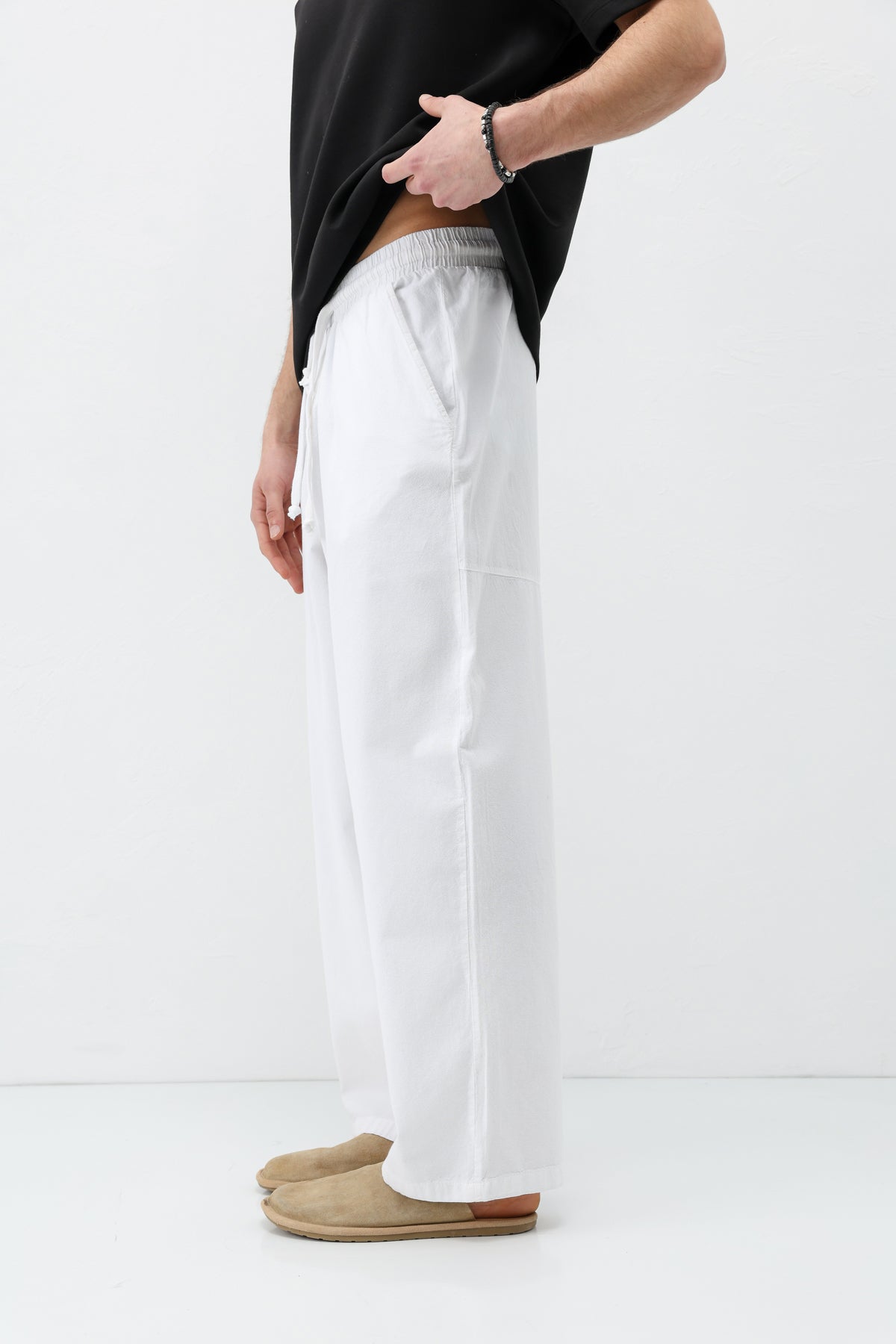 Super Baggy Fit Keten Pantolon Ekru