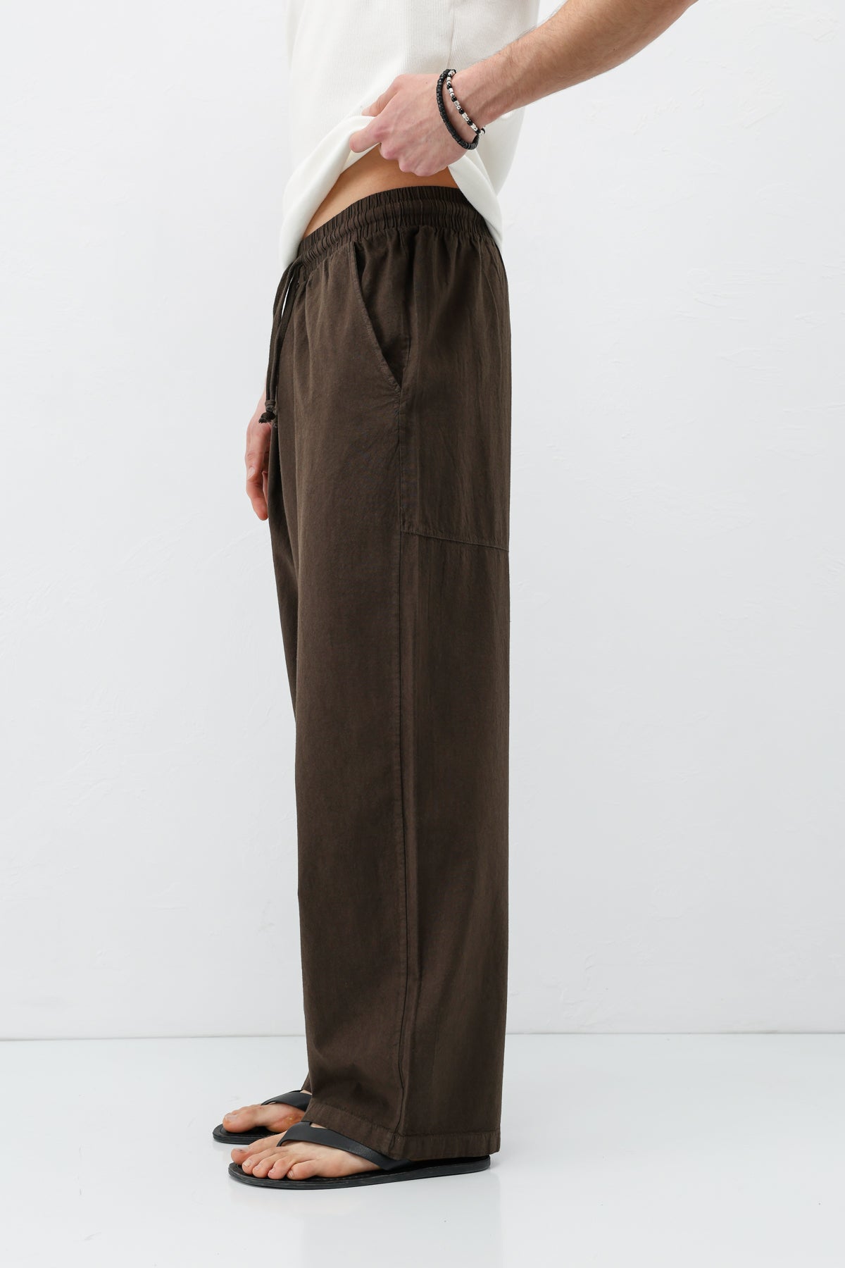 Super Baggy Fit Keten Pantolon Kahve