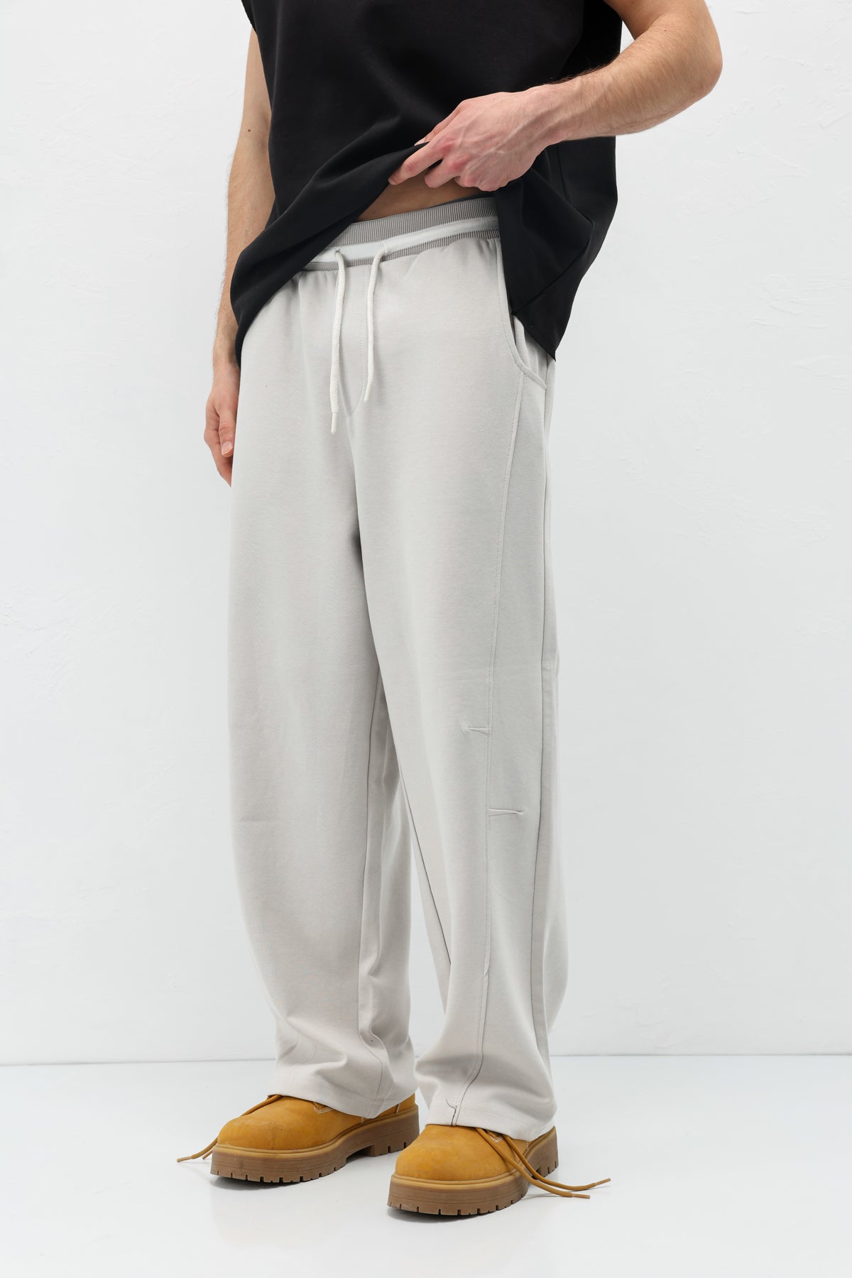 Bağcıklı Baggy Fit Eşofman Alt Buz Gri